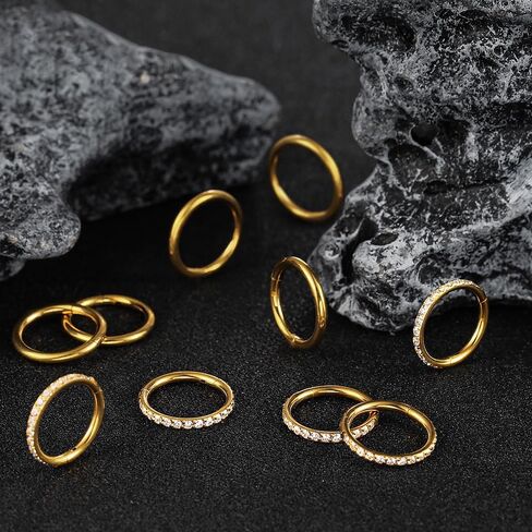 Casvort 10 قطع 16 جرام حلقات ثقب الأنف غير الملحومة قطعة زركونيا حلقات حلقة الزنمة 316 من الفولاذ المقاوم للصدأ حلقة حلزونية مكدسة سدادات الأذن شماعات النساء مجوهرات الجسم in Kuwait
