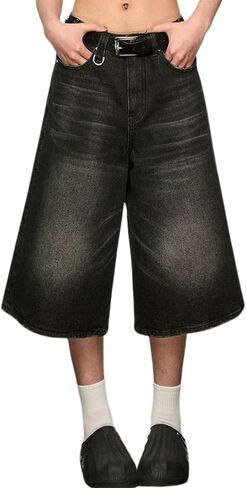 Jorts Women Jorts Men Black Jorts Y2k Denim Shorts Jean Shorts Jorts Y2k Long Jorts Wide Leg Baggy Jorts with Pockets in Saudi Arabia