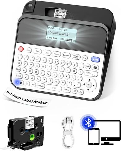 Label Maker D480BT-Bluetooth Rechargeable Label Maker Machine with Tape，QWERTY Keyboard，Backlit Screen| Connect PC & Smartphone| Create with BZ Label Tapes up to~3/4inch，Idea for Home&Office in Saudi Arabia