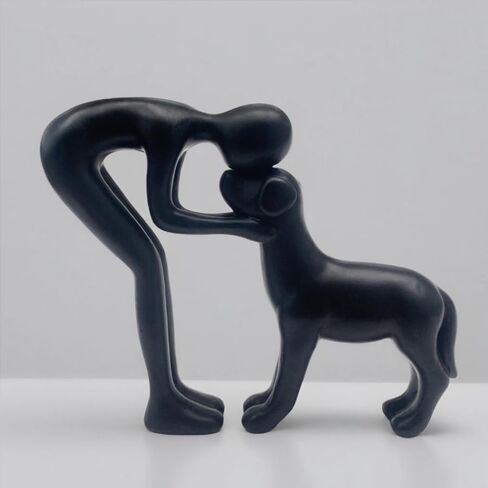 Human and Dog Statue Decoration, Cute Pet Sculpture Home Decor Tabletop Ornament Figurines Office Living Room Bedroom Home, for Dog Lovers Friends Family Decoration, Black Color in Kuwait