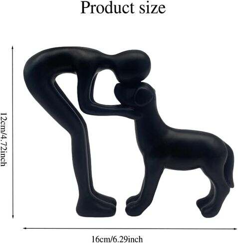 Human and Dog Statue Decoration, Cute Pet Sculpture Home Decor Tabletop Ornament Figurines Office Living Room Bedroom Home, for Dog Lovers Friends Family Decoration, Black Color in Kuwait