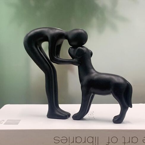 Human and Dog Statue Decoration, Cute Pet Sculpture Home Decor Tabletop Ornament Figurines Office Living Room Bedroom Home, for Dog Lovers Friends Family Decoration, Black Color in Kuwait
