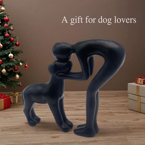 Human and Dog Statue Decoration, Cute Pet Sculpture Home Decor Tabletop Ornament Figurines Office Living Room Bedroom Home, for Dog Lovers Friends Family Decoration, Black Color in Kuwait