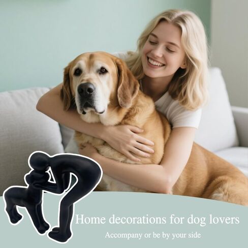 Human and Dog Statue Decoration, Cute Pet Sculpture Home Decor Tabletop Ornament Figurines Office Living Room Bedroom Home, for Dog Lovers Friends Family Decoration, Black Color in Kuwait