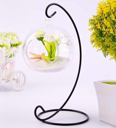 Abom 9in Ornament Display Stand, Air Plant Holder, Terrariums Hanger, Black Iron Hanging Hook for Christmas Halloween Decoration, Glass Crystal Witch Ball, Home Wedding, Party Decor(1pcs) in Saudi Arabia
