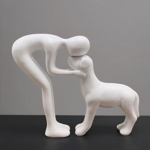 Human and Dog Statue Decoration, Cute Pet Sculpture Home Decor Tabletop Ornament Figurines Office Living Room Bedroom Home, for Dog Lovers Friends Family Decoration, Black Color in Kuwait