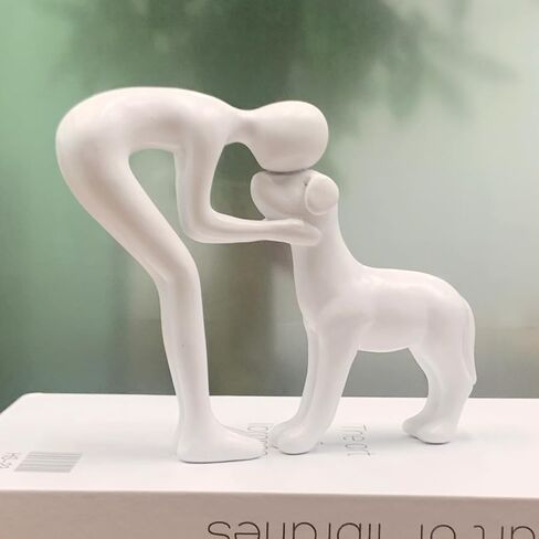 Human and Dog Statue Decoration, Cute Pet Sculpture Home Decor Tabletop Ornament Figurines Office Living Room Bedroom Home, for Dog Lovers Friends Family Decoration, Black Color in Kuwait