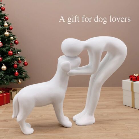 Human and Dog Statue Decoration, Cute Pet Sculpture Home Decor Tabletop Ornament Figurines Office Living Room Bedroom Home, for Dog Lovers Friends Family Decoration, Black Color in Kuwait