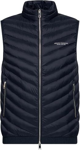 A|X ARMANI EXCHANGE mens Real Down Quilted Packable Vest, Navy/Melange Grey, Large US in Saudi Arabia