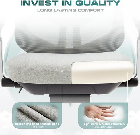 كرسي مكتب شبكي مريح، كرسي مكتب تنفيذي للكمبيوتر عالي الظهر مع مسند رأس قابل للتعديل وأذرع رباعية الأبعاد، مقعد منزلق، قفل إمالة - رمادي فاتح in Kuwait