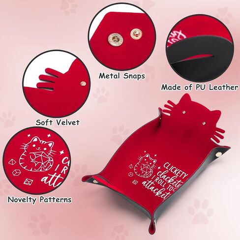 2pcs Cat Dice Rolling Tray Novelty Folding Leather Dice Holder Portable Dice Storage Accessories Decorative Desk Organizer Funny Gift for DND Game Players in Saudi Arabia