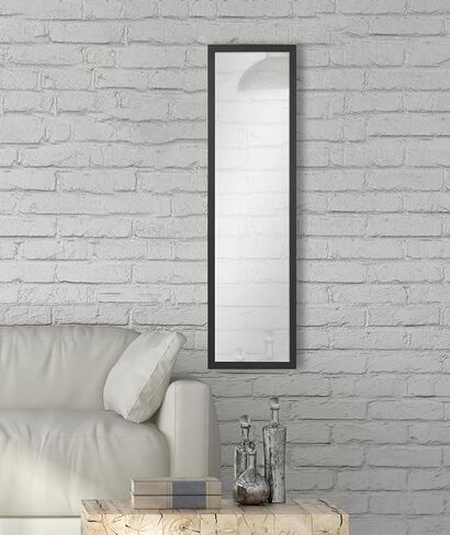 Full-Length Door Mirror 13.5 x 49.5", Black Finish, Rectangle Wall & Door Mount, Contemporary PS Plastic Frame, Body Mirror (Black) in Saudi Arabia
