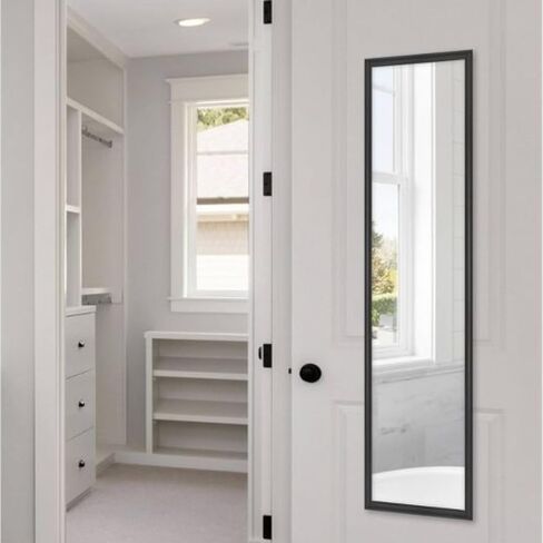 Full-Length Door Mirror 13.5 x 49.5", Black Finish, Rectangle Wall & Door Mount, Contemporary PS Plastic Frame, Body Mirror (Black) in Saudi Arabia