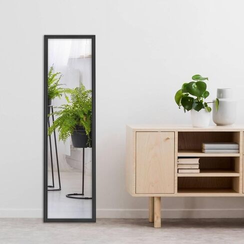 Full-Length Door Mirror 13.5 x 49.5", Black Finish, Rectangle Wall & Door Mount, Contemporary PS Plastic Frame, Body Mirror (Black) in Saudi Arabia