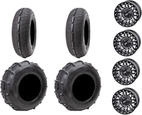 أربعة إطارات رمل UTV الأمامية والخلفية 32x15 Tusk Lite مثبتة على عجلات Tusk Teton Beadlock - من أجل نمط الترباس Can -Am Maverick X3-4/137 - يشمل صواميل العروة (المعدن المسلح ، 5+5 إزاحة العجلة الخلفية) in Kuwait