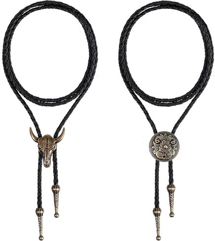 2 PCS Bolo Tie للرجال ، رعاة البقر الغربية قلادة مصنوعة يدويًا من الجلد الرئوي الرجعية على غرار البولو للنساء in Kuwait