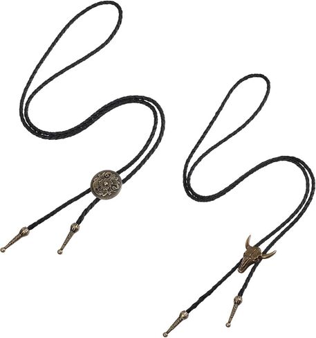 2 PCS Bolo Tie للرجال ، رعاة البقر الغربية قلادة مصنوعة يدويًا من الجلد الرئوي الرجعية على غرار البولو للنساء in Kuwait