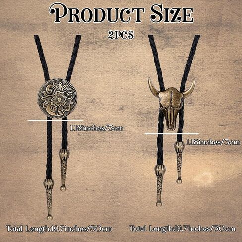 2 PCS Bolo Tie للرجال ، رعاة البقر الغربية قلادة مصنوعة يدويًا من الجلد الرئوي الرجعية على غرار البولو للنساء in Kuwait