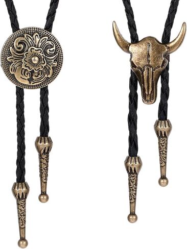 2 PCS Bolo Tie للرجال ، رعاة البقر الغربية قلادة مصنوعة يدويًا من الجلد الرئوي الرجعية على غرار البولو للنساء in Kuwait