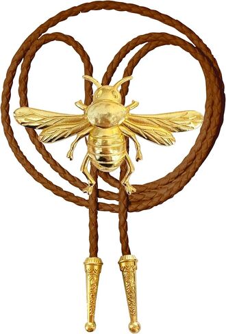 Daisy Del Sol Insect Bug Bee Bolo Tie Braided Vegan Faux Leather Gold Plated Handmade Necklace Adjustable Western Jewelry in Kuwait