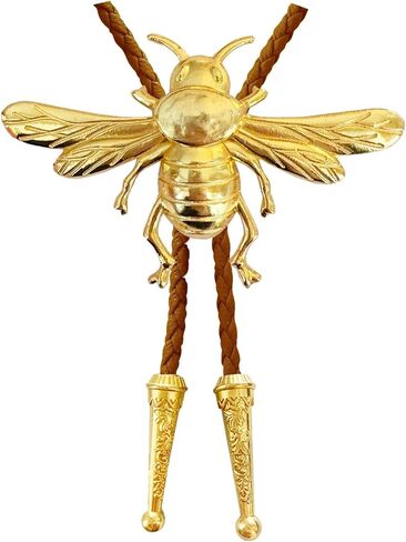Daisy Del Sol Insect Bug Bee Bolo Tie Braided Vegan Faux Leather Gold Plated Handmade Necklace Adjustable Western Jewelry in Kuwait