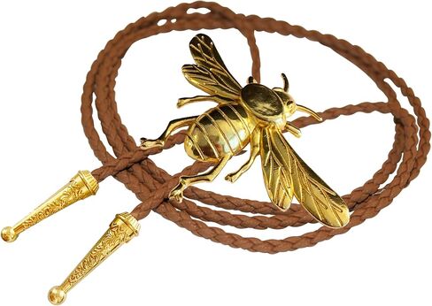 Daisy Del Sol Insect Bug Bee Bolo Tie Braided Vegan Faux Leather Gold Plated Handmade Necklace Adjustable Western Jewelry in Kuwait