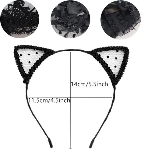 6 Pcs Lace Cat Ears Headbands, Black Lace Headwear Hair Band Party Decoration Cosplay for Women in Saudi Arabia