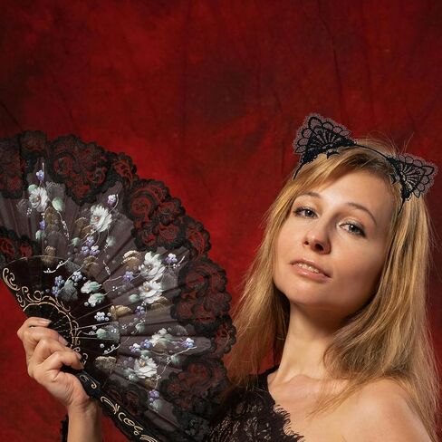 6 Pcs Lace Cat Ears Headbands, Black Lace Headwear Hair Band Party Decoration Cosplay for Women in Saudi Arabia