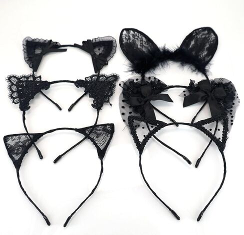6 Pcs Lace Cat Ears Headbands, Black Lace Headwear Hair Band Party Decoration Cosplay for Women in Saudi Arabia