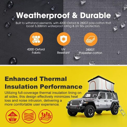 قذيفة خيمة على السطح - تخييم السيارات في الهواء الطلق من 2-3 شخص ، سيارة السيدان ، سيارات الدفع الرباعي ، مقاومة للماء ، دمعة ، مقاومة للرياح ، سقف قوي ، سهل لسيارات الدفع الرباعي الأساسية ، البرية ، كبيرة ، أسود (نسخة قياسية) in Kuwait