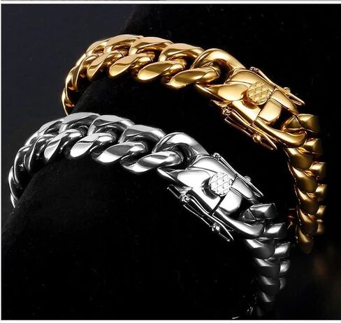 18K gold men's fashionable Cuban dragon head buckle 12mm wide bracelet, hip-hop trendy charm, men's tennis bracelet gift in Saudi Arabia