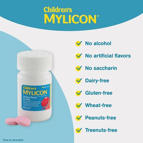 MYLICON Children's Tummy Relief for Kids, 24 Cherry Flavored Chewable Tablets in Kuwait