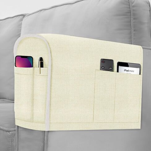 Joywell Recliner Narrow Linen Armrest Covers for Living Room Anti-Slip Sofa Arm Protector for Dogs, Cats, Pets Armchair Slipcover for Couch with 4 Pockets for TV Remote Control, Phone, Set of 2, Gray in Kuwait