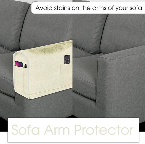 Joywell Recliner Narrow Linen Armrest Covers for Living Room Anti-Slip Sofa Arm Protector for Dogs, Cats, Pets Armchair Slipcover for Couch with 4 Pockets for TV Remote Control, Phone, Set of 2, Gray in Kuwait
