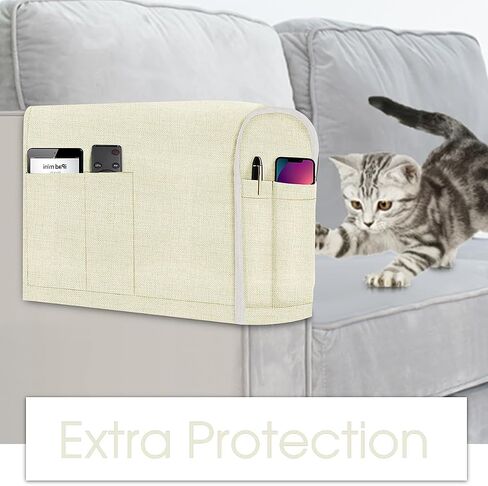 Joywell Recliner Narrow Linen Armrest Covers for Living Room Anti-Slip Sofa Arm Protector for Dogs, Cats, Pets Armchair Slipcover for Couch with 4 Pockets for TV Remote Control, Phone, Set of 2, Gray in Kuwait