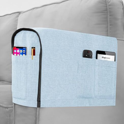 Joywell Recliner Narrow Linen Armrest Covers for Living Room Anti-Slip Sofa Arm Protector for Dogs, Cats, Pets Armchair Slipcover for Couch with 4 Pockets for TV Remote Control, Phone, Set of 2, Gray in Kuwait