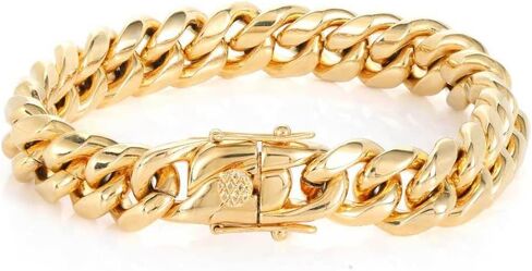18K gold men's fashionable Cuban dragon head buckle 12mm wide bracelet, hip-hop trendy charm, men's tennis bracelet gift in Saudi Arabia