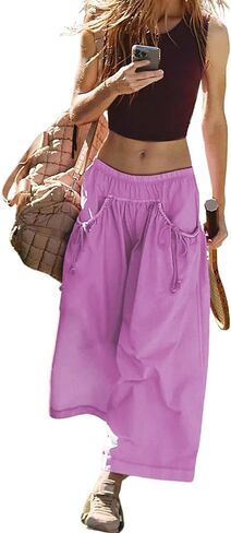 Women's Loose Wide Leg Track Pants Step by Step Pants Summer Wide Leg Lounge Casual Pant with Big Ruched Pockets in Saudi Arabia
