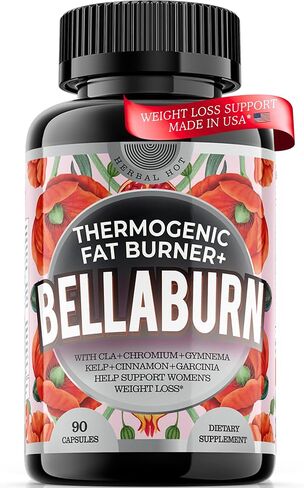Bellaburn - Thermogenic Fat Burner w. CLA, Weight Loss Pills for Women, Garcinia, Gymnema, Chromium, Cinnamon, Flat Tummy, Belly, Waist Trimmer, Bloating, Diet Pills, Appetite Suppressant, 90cps USA in Saudi Arabia