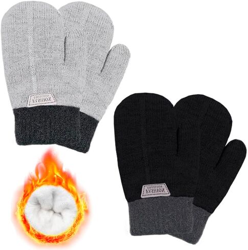 2 Pairs Kids Mittens Fleece Winter Gloves for Boys Girls Children Warm Knitted Snow Gloves for 3-7 Years in Saudi Arabia
