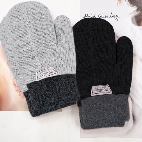 2 Pairs Kids Mittens Fleece Winter Gloves for Boys Girls Children Warm Knitted Snow Gloves for 3-7 Years in Saudi Arabia