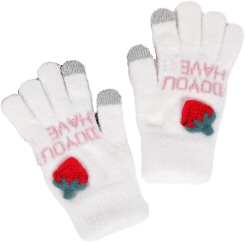 SMED Strawberry touch screen warm and cold-proof cycling cute girl plush wool knitted five-finger touch gloves in Saudi Arabia