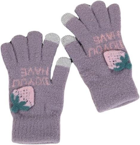 SMED Strawberry touch screen warm and cold-proof cycling cute girl plush wool knitted five-finger touch gloves in Saudi Arabia