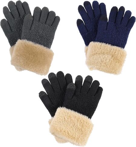 Arctic Paw Kids Winter Gloves 2 & 3 Pack - Touchscreen Knit Gloves with Faux Fur Cuff in Kuwait