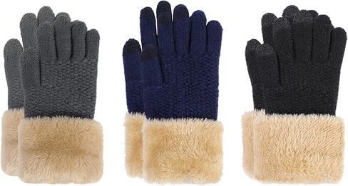 Arctic Paw Kids Winter Gloves 2 & 3 Pack - Touchscreen Knit Gloves with Faux Fur Cuff in Kuwait