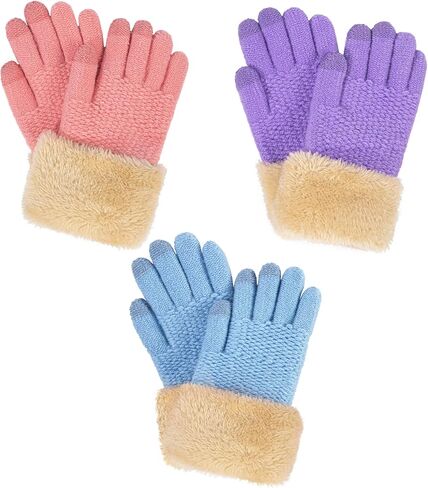 Arctic Paw Kids Winter Gloves 2 & 3 Pack - Touchscreen Knit Gloves with Faux Fur Cuff in Kuwait