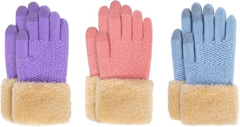 Arctic Paw Kids Winter Gloves 2 & 3 Pack - Touchscreen Knit Gloves with Faux Fur Cuff in Kuwait