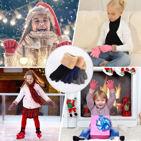 Arctic Paw Kids Winter Gloves 2 & 3 Pack - Touchscreen Knit Gloves with Faux Fur Cuff in Kuwait