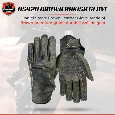 Daniel Smart Leather Gloves – Aniline Goat Leather Motorcycle Gloves with Cut Out Knuckle, Gel Palm and Wrist Strap in Kuwait