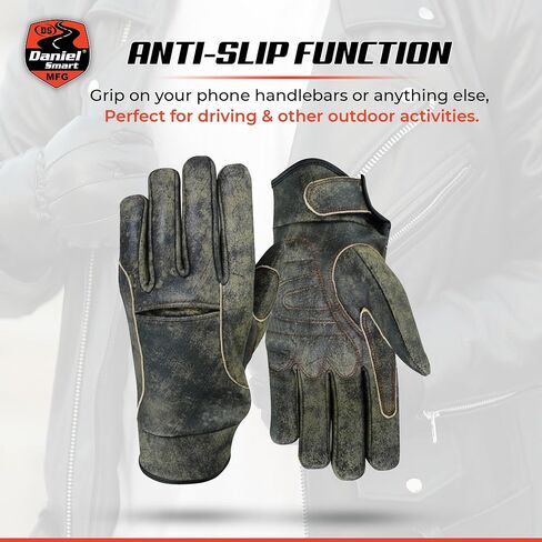 Daniel Smart Leather Gloves – Aniline Goat Leather Motorcycle Gloves with Cut Out Knuckle, Gel Palm and Wrist Strap in Kuwait